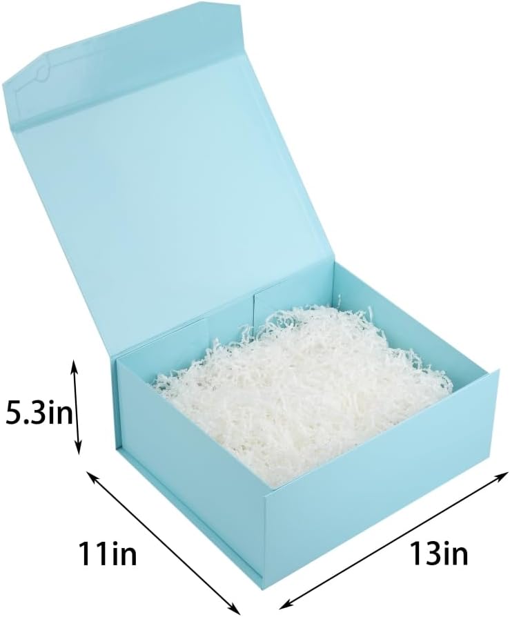 PACKGILO 1 Pcs Blue Gift Box Large 13x11x5.3 Inch Large Black Gift Box Large Magnetic Gift Box with Crinkle Paper Blue Large Gift Box with Shredded Paper Luxury Gift Boxes with Lids for Presents - Image 3